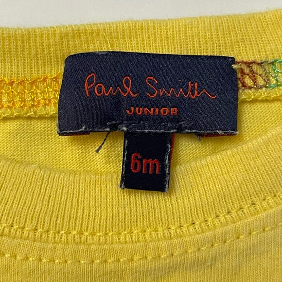 Paul Smith Junior Yellow Baby Bunny Tee Rainbow Stripe Snap Shoulder Size 6 Mos - Picture 4 of 8